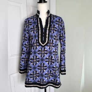 Y2K Lilac Black Bohemian Flower Power 70s Long Shirt by Dana Buchman